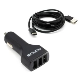 36W 4.8AMP 3-PORT USB CAR SMART CHARGER 6FT LONG TYPE-C USB-C CABLE CORD WIRE