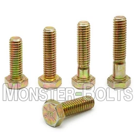 1/4-20 Hex Cap Screws / Tap Bolts, Zinc Yellow Grade 8 Alloy Steel Coarse Thread 1/4-20 Hex Cap Screws / Tap Bolts, Zinc Yellow Grade 8 Alloy Steel Coarse Thread
