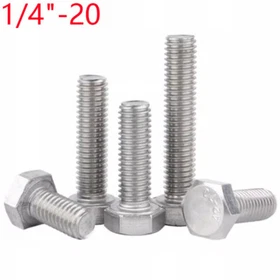 1/4"-20 304 Stainless Steel Coarse ThreadHex Head Bolts Hex Cap Screws DIN 933