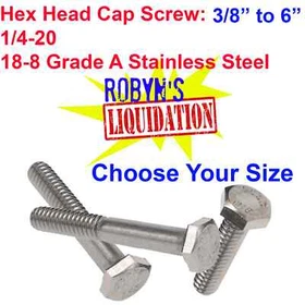 1/4 - 20 GR 18-8 A2 Stainless Steel HEX HEAD CAP SCREW BOLT COARSE - 3/8" to 6"