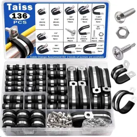 F-097-136PCS TAISS Cable Clamps Steel Rubber Cushion Pipe Kit