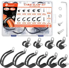 60PCS WYSIWYKA Cable Clamps Steel Rubber Cushion Kit