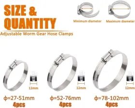 WORM-GEAR-HOSE-CLAMPS-12PCS XM Ispinner Steel Clam #2