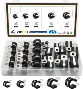 744759157614 ZIPCCI Cable Clamps Pack Steel Rubber Cushion