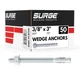 50 PCS 3/8 X 3 Wedge Anchors, Zinc-Plated, Concrete, Heavy-Duty, Surge BP