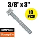 (Qty 10) 3/8" X 3" Simpson Strong Tie THD37300H Titen HD Concrete Screw Anchor